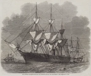 De Russische korvet Bogatir en fregat Osliaba bij Gravesend